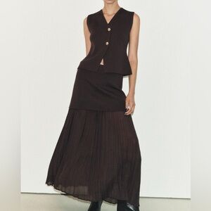 Zara Mixed Pleated Knit Skirt Brown M